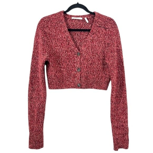 Helmut Lang Cropped Wool Cardigan Sweater Raspberry Mouline Med Pre-Loved - Picture 1 of 4